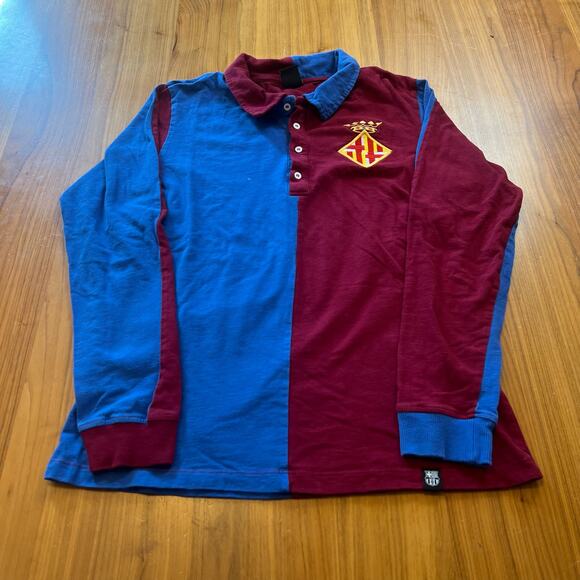 VTG Y2K F.C. Barcelona Soccer ColorBlock Embroidered Long Sleeve Polo Rugby S/M - Picture 1 of 6